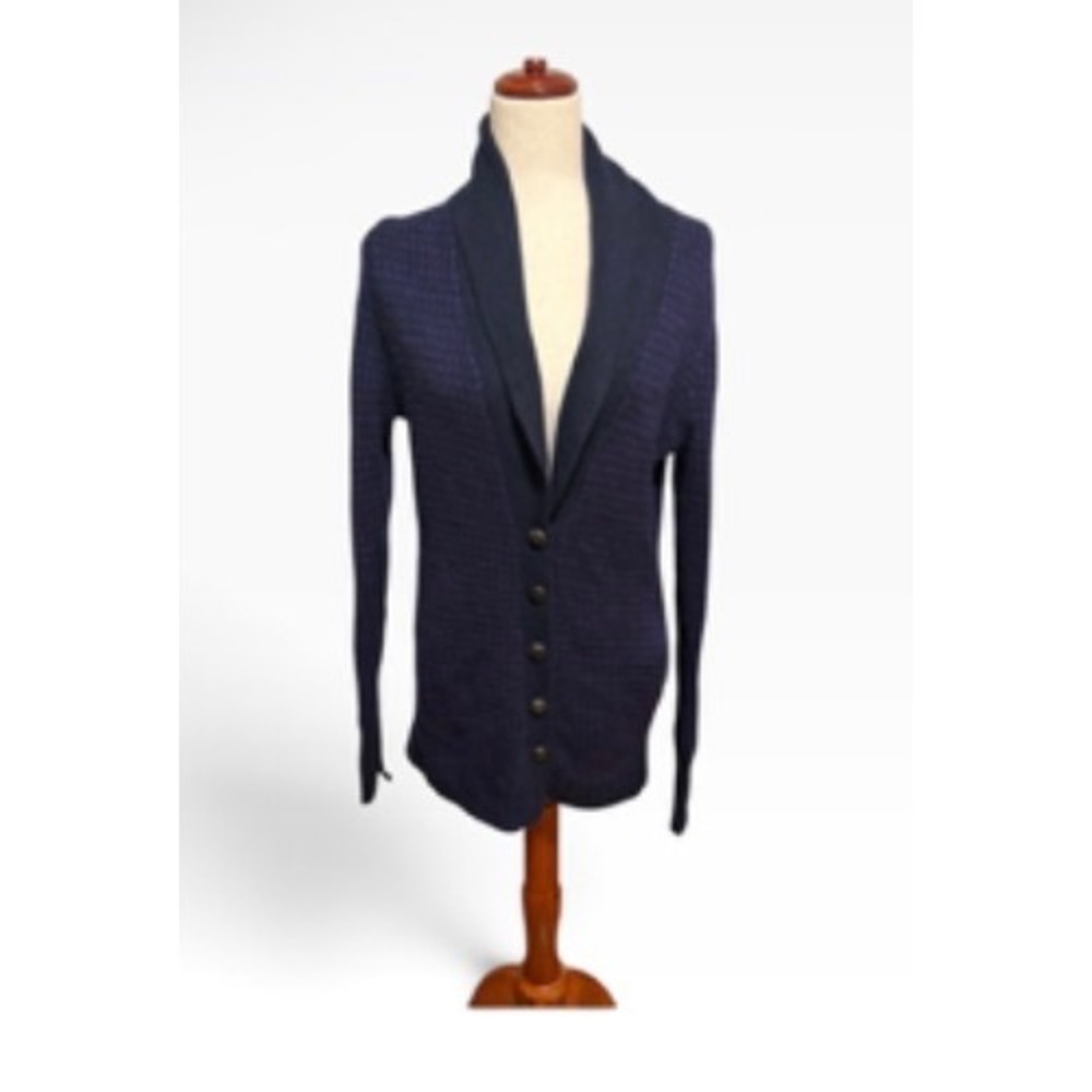J. Crew Women Navy Purple Textured Knit Shawl Collar Button Front Cardigan